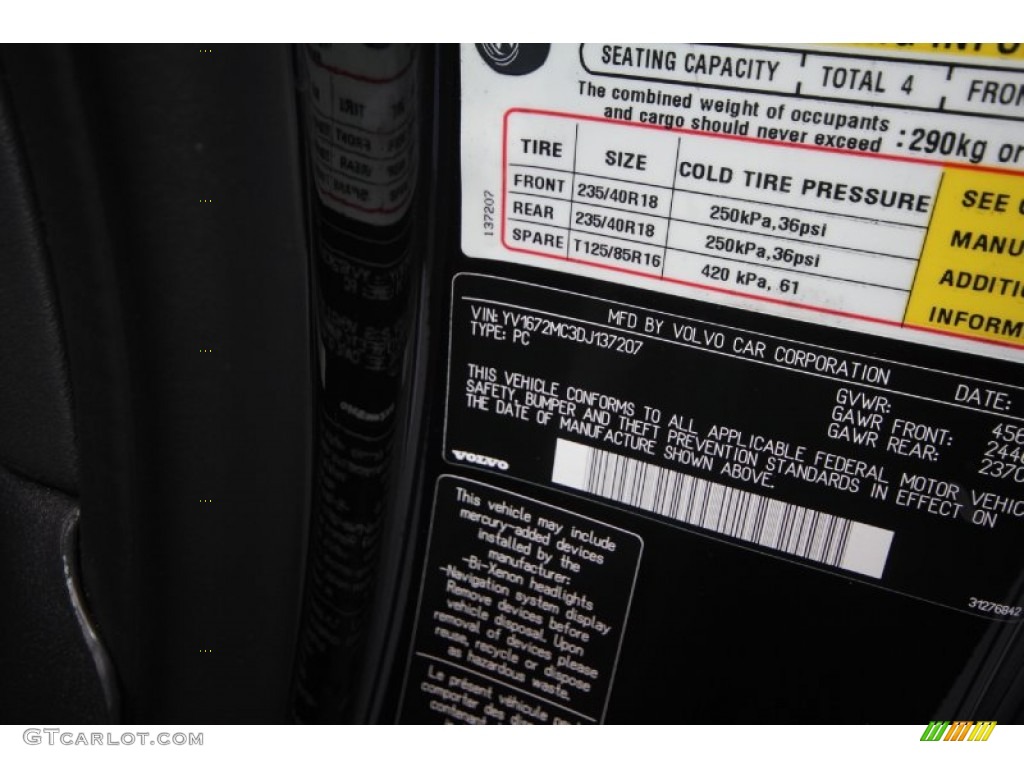 2013 Volvo C70 T5 Info Tag Photo #69800455