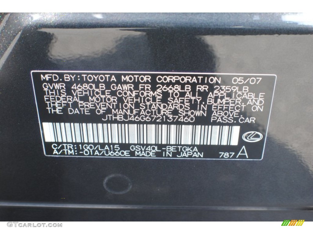 2007 ES Color Code 1G0 for Smokey Granite Mica Photo #69806932