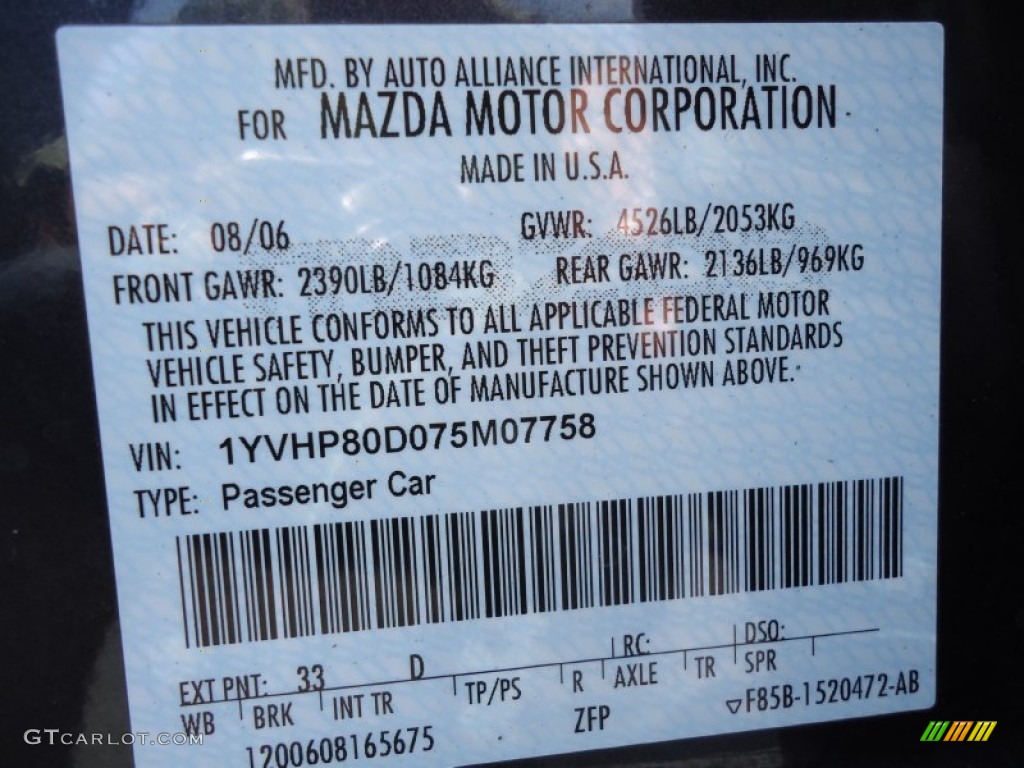 2007 MAZDA6 Color Code 33D for Violet Gray Photo #69808048