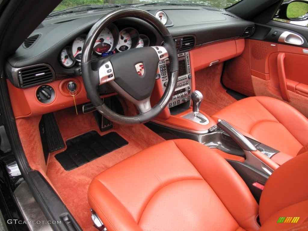 Black/Terracotta Interior 2008 Porsche 911 Turbo Cabriolet Photo #69808204