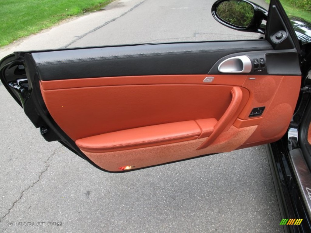 2008 Porsche 911 Turbo Cabriolet Black/Terracotta Door Panel Photo #69808213