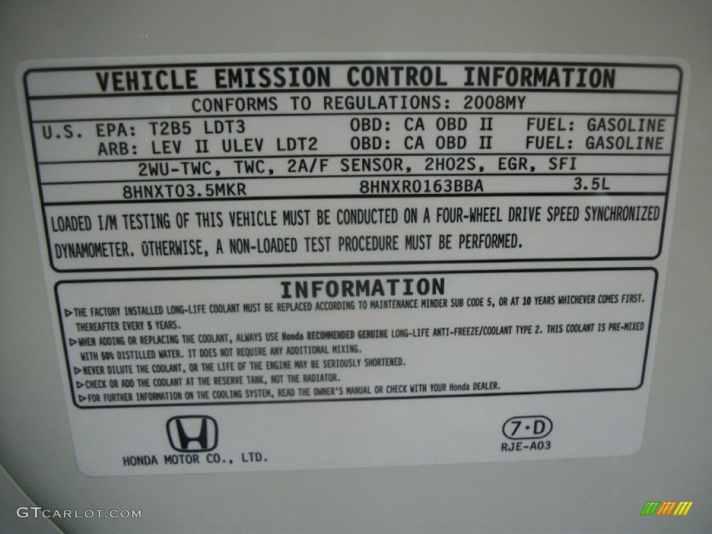 2008 Honda Ridgeline RT Info Tag Photos