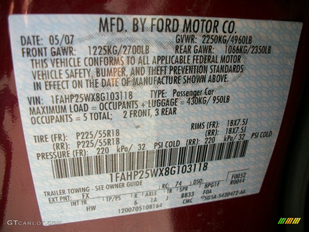 2008 Taurus Color Code FX for Merlot Metallic Photo #69811430