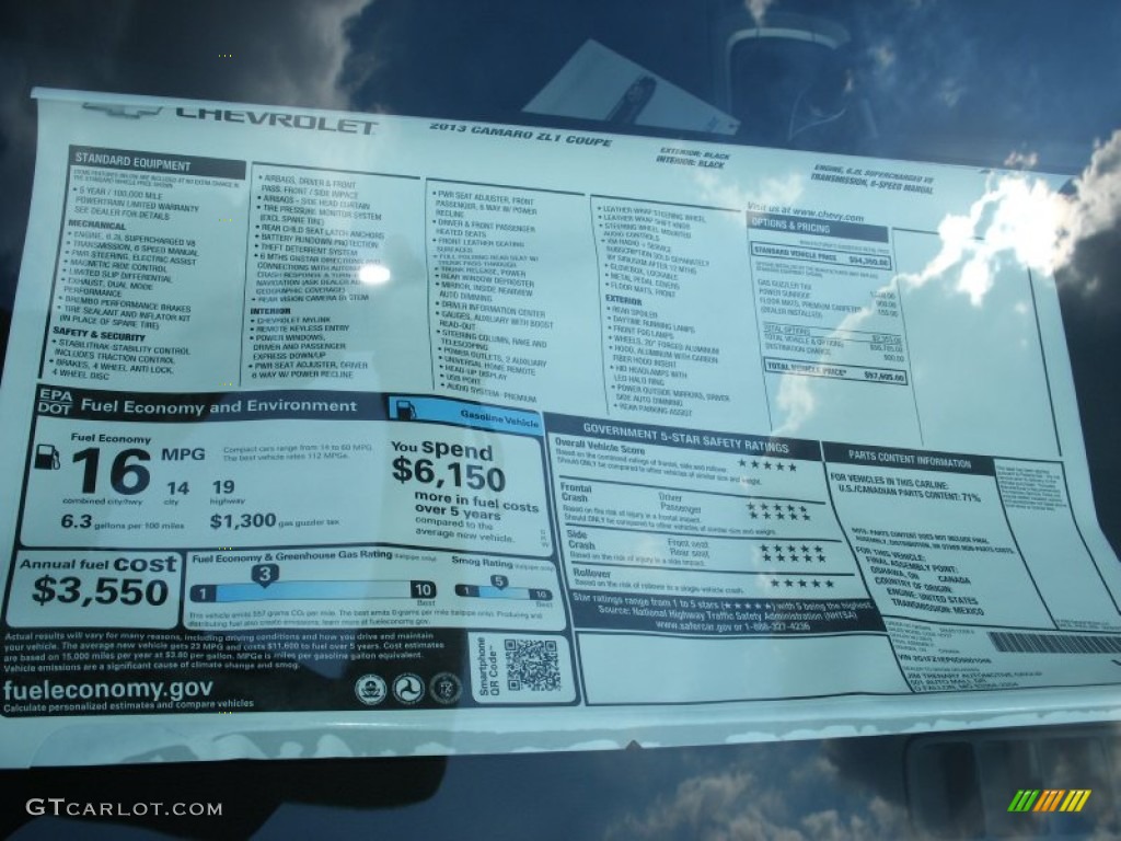 2013 Chevrolet Camaro ZL1 Window Sticker Photo #69811726