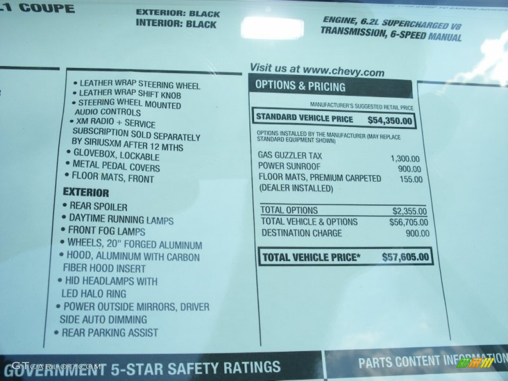 2013 Chevrolet Camaro ZL1 Window Sticker Photo #69811738