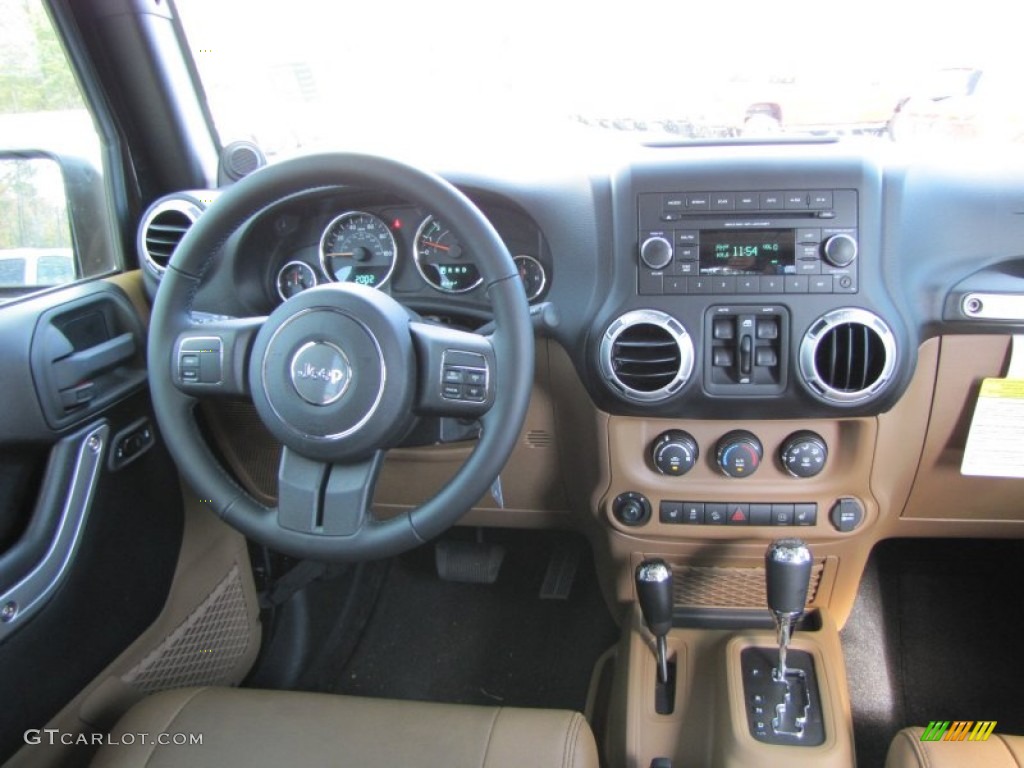 2012 Jeep Wrangler Unlimited Sahara 4x4 Black/Dark Saddle Dashboard Photo #69818981