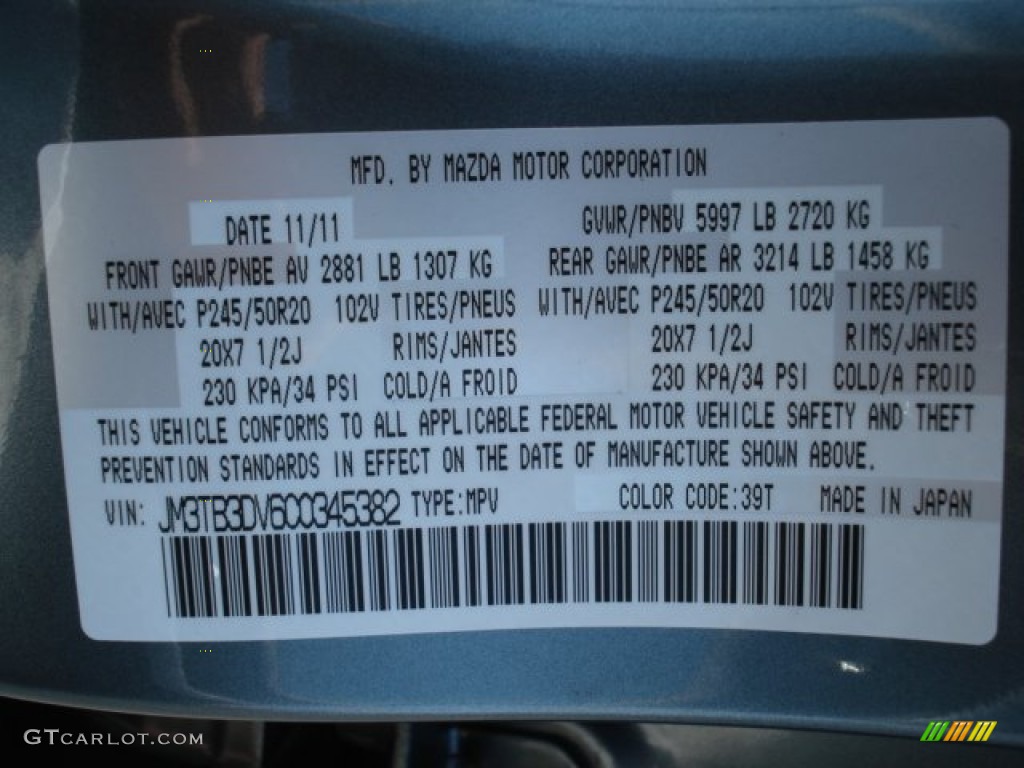 2012 CX-9 Color Code 39T for Dolphin Gray Mica Photo #69842887