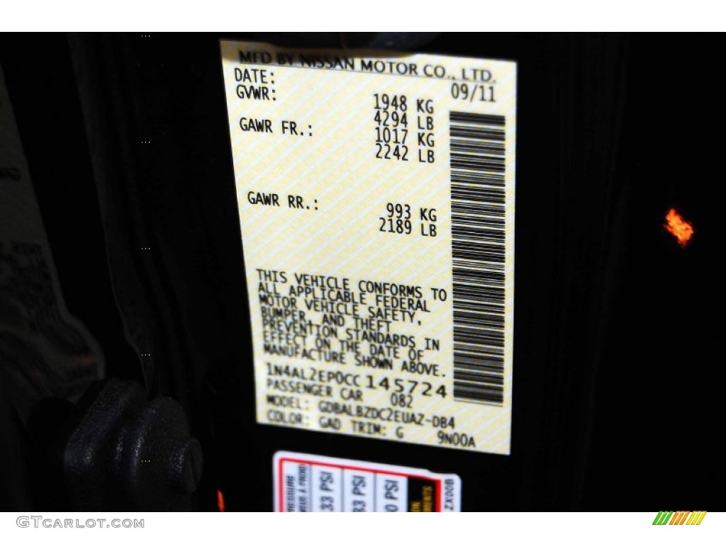 2012 Altima Color Code GAD for Crimson Black Photo #69845059