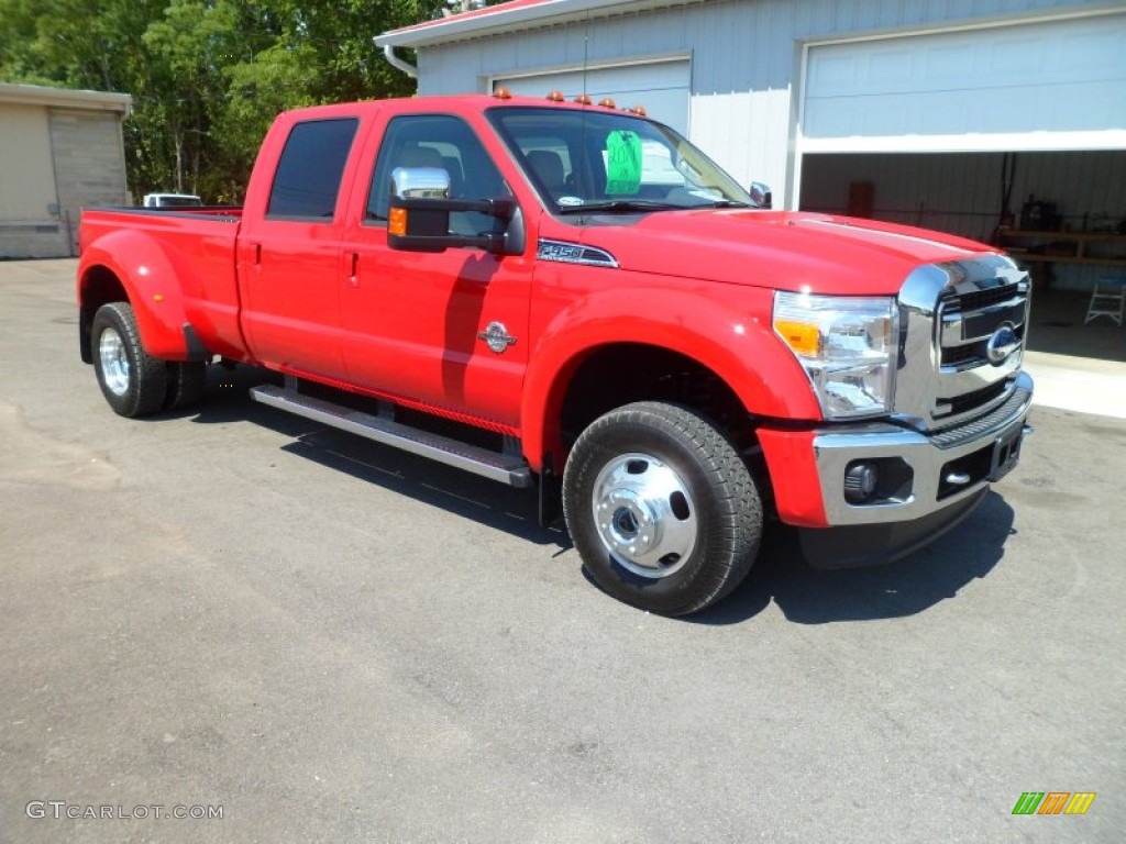 2011 F450 Super Duty Lariat Crew Cab 4x4 Dually - Vermillion Red / Adobe photo #7