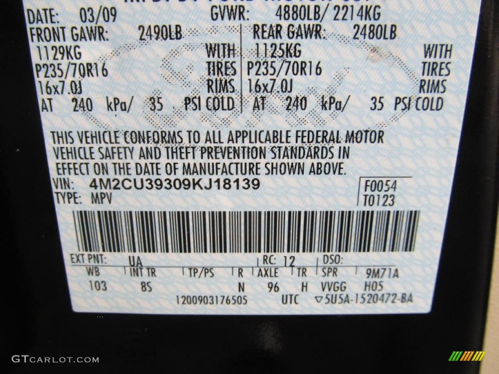 2009 Mariner Color Code UA for Black Photo #69852751