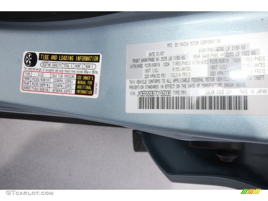 2007 CX-7 Color Code 33Y for Icy Blue Metallic Photo #69856009