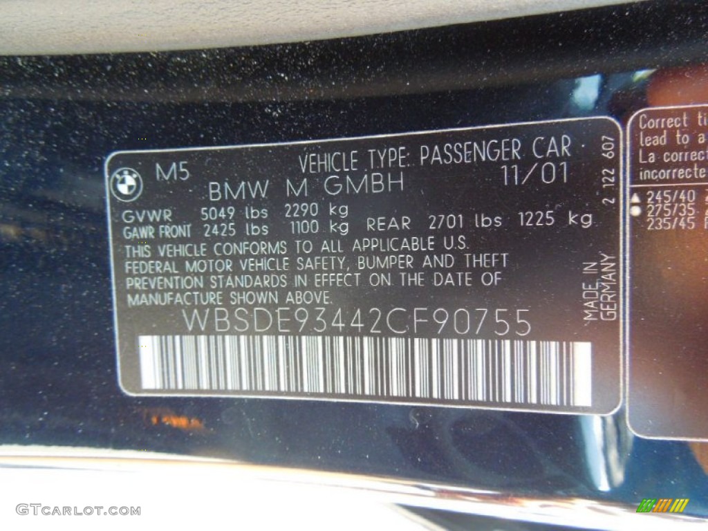 2002 BMW M5 Standard M5 Model Info Tag Photos