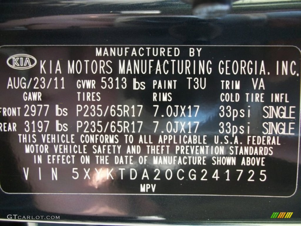 2012 Sorento Color Code T3U for Pacific Blue Photo #69862267