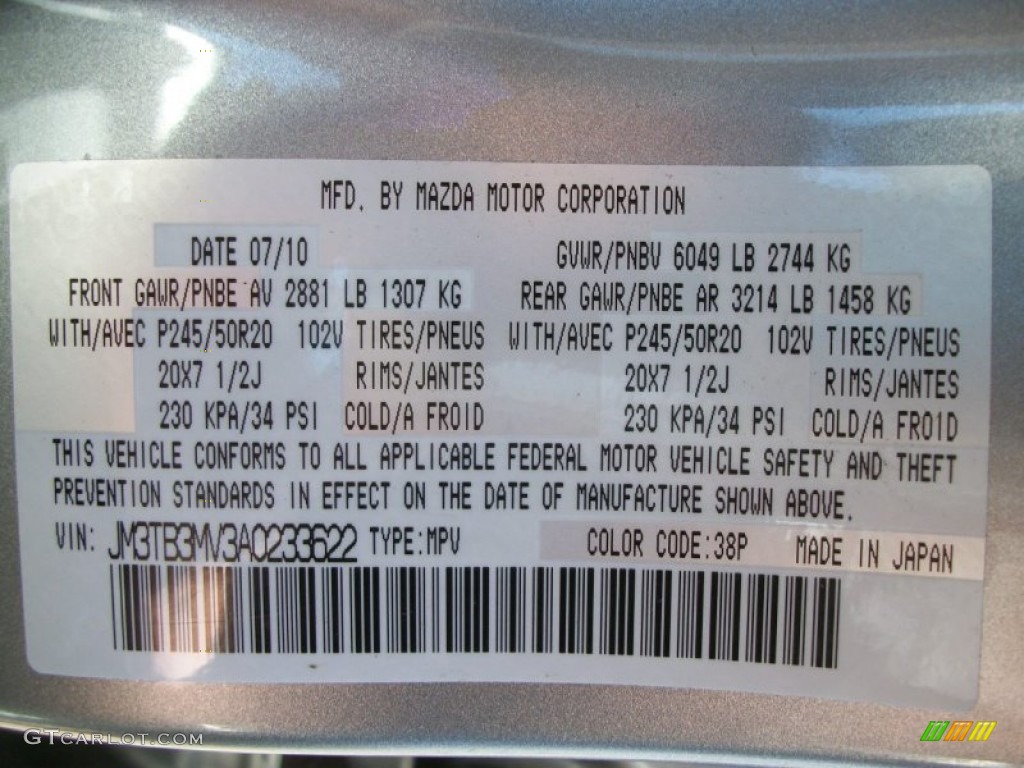 2010 CX-9 Color Code 38P for Liquid Silver Metallic Photo #69863018