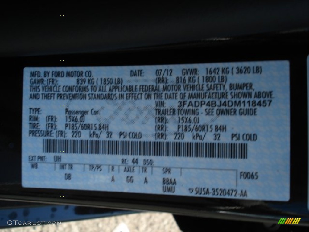 2013 Fiesta Color Code UH for Tuxedo Black Photo #69867884