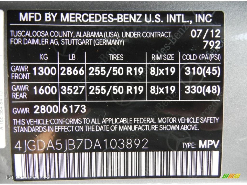 2013 ML Color Code 792 for Palladium Silver Metallic Photo #69873622