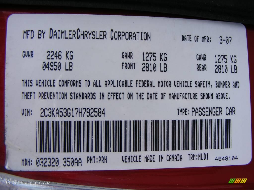 2007 Chrysler 300 Limited Glassback Info Tag Photo #6987746