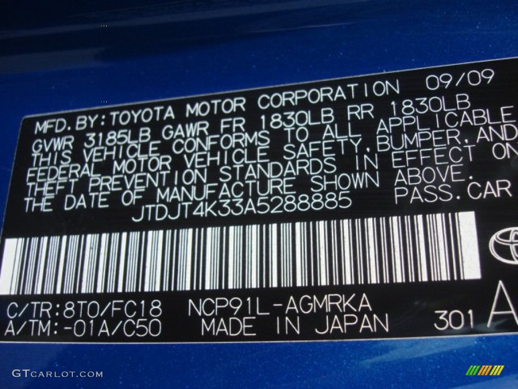 2010 Yaris Color Code 8T0 for Blazing Blue Pearl Photo #69877600