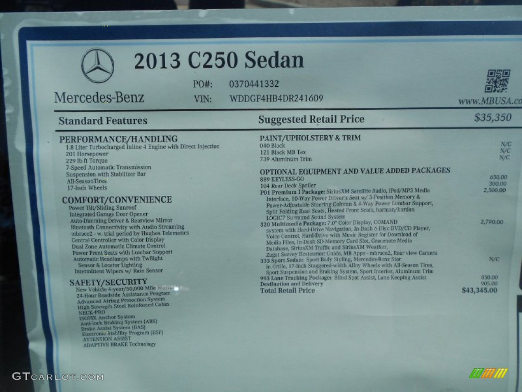 2013 Mercedes-Benz C 250 Sport Window Sticker Photo #69879835
