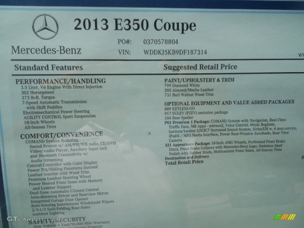 2013 Mercedes-Benz E 350 Coupe Window Sticker Photo #69880211