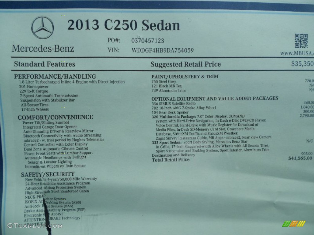 2013 Mercedes-Benz C 250 Sport Window Sticker Photo #69880472