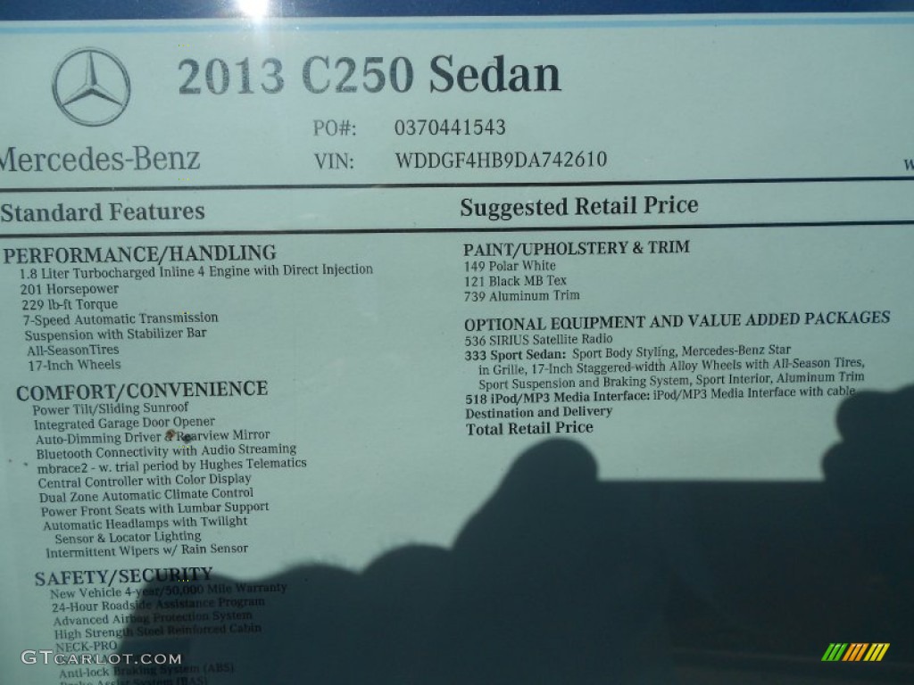 2013 Mercedes-Benz C 250 Sport Window Sticker Photo #69880597
