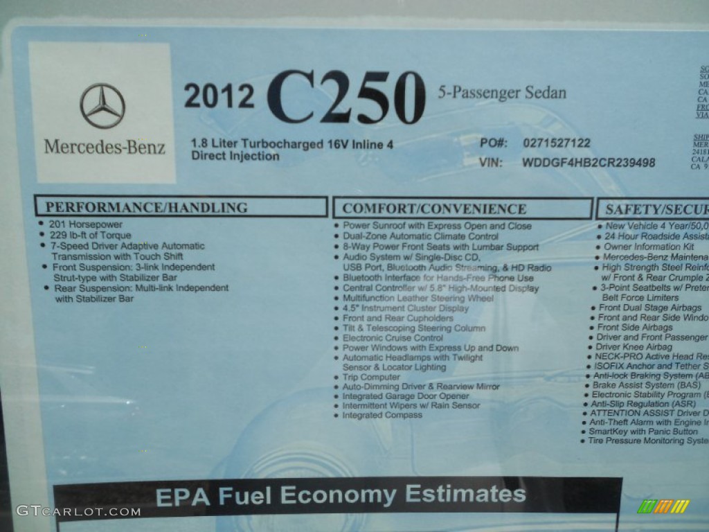 2012 Mercedes-Benz C 250 Sport Window Sticker Photos