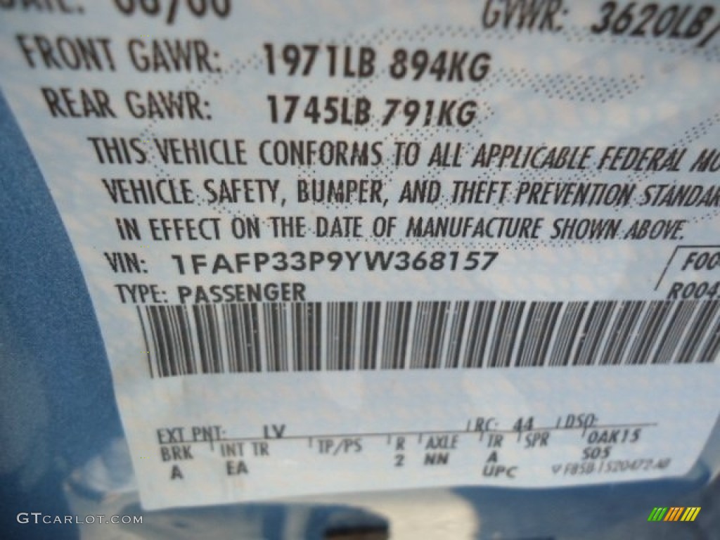 2000 Ford Focus LX Sedan Parts Photos