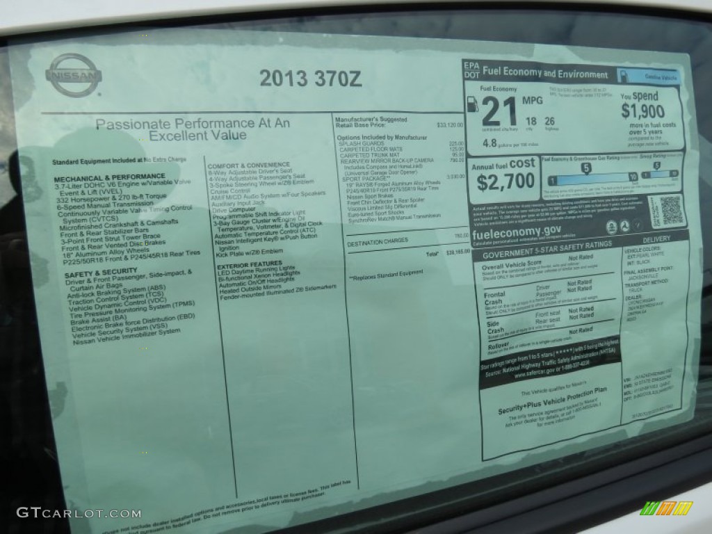 2013 Nissan 370Z Sport Coupe Window Sticker Photo #69890755