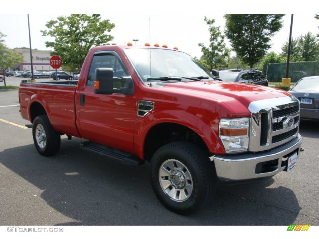 2008 F350 Super Duty XLT Regular Cab 4x4 - Bright Red / Medium Stone photo #3