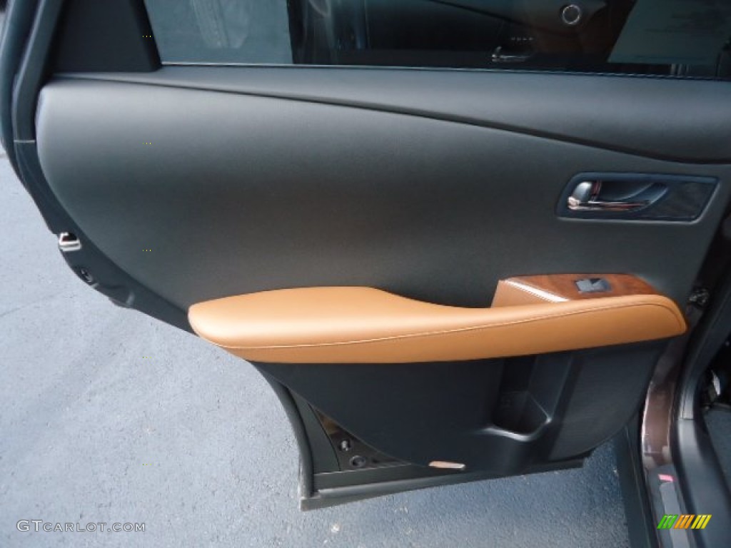 2013 Lexus RX 350 AWD Saddle Tan/Espresso Birds Eye Maple Door Panel Photo #69901081