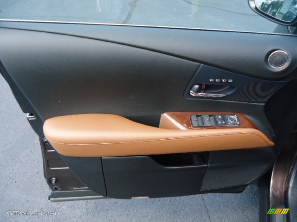 2013 Lexus RX 350 AWD Saddle Tan/Espresso Birds Eye Maple Door Panel Photo #69901085