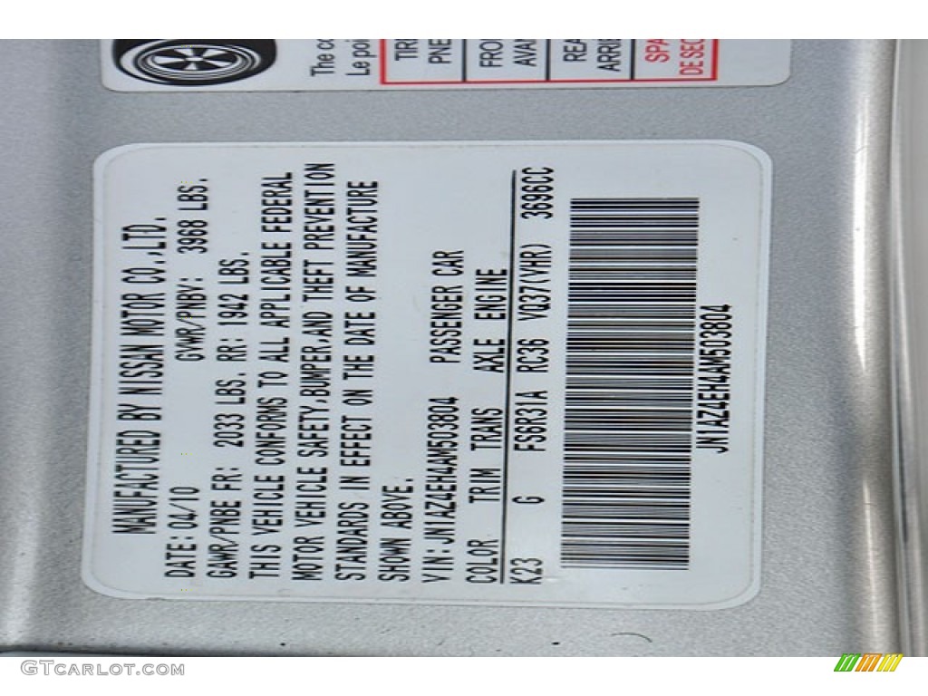 2010 370Z Color Code K23 for Brilliant Silver Photo #69909392