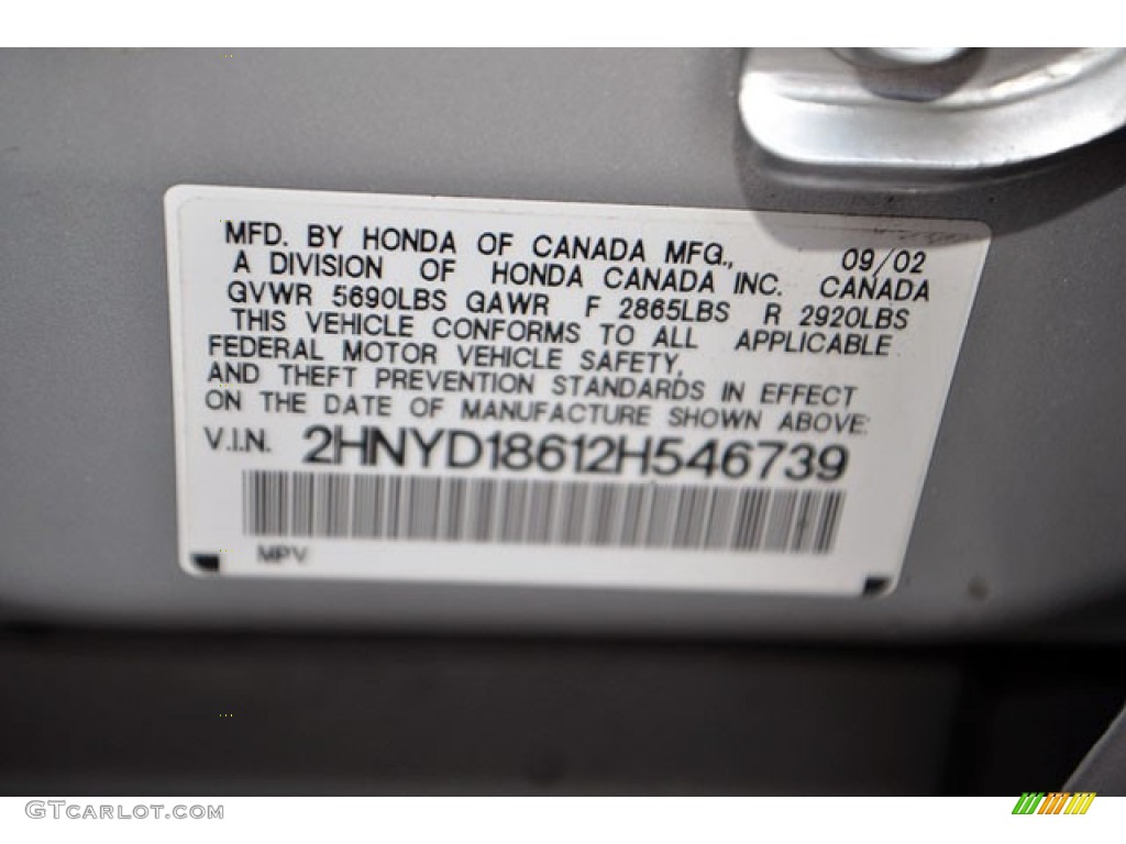 2002 Acura MDX Touring Info Tag Photos