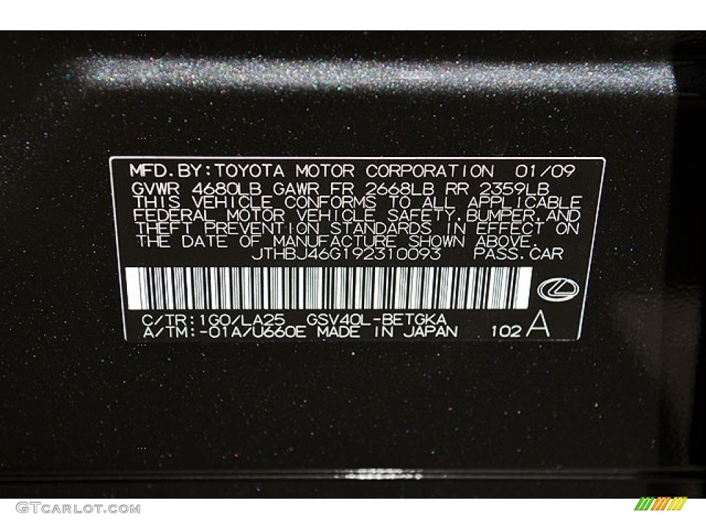 1G0 2009 Lexus ES 350 Parts