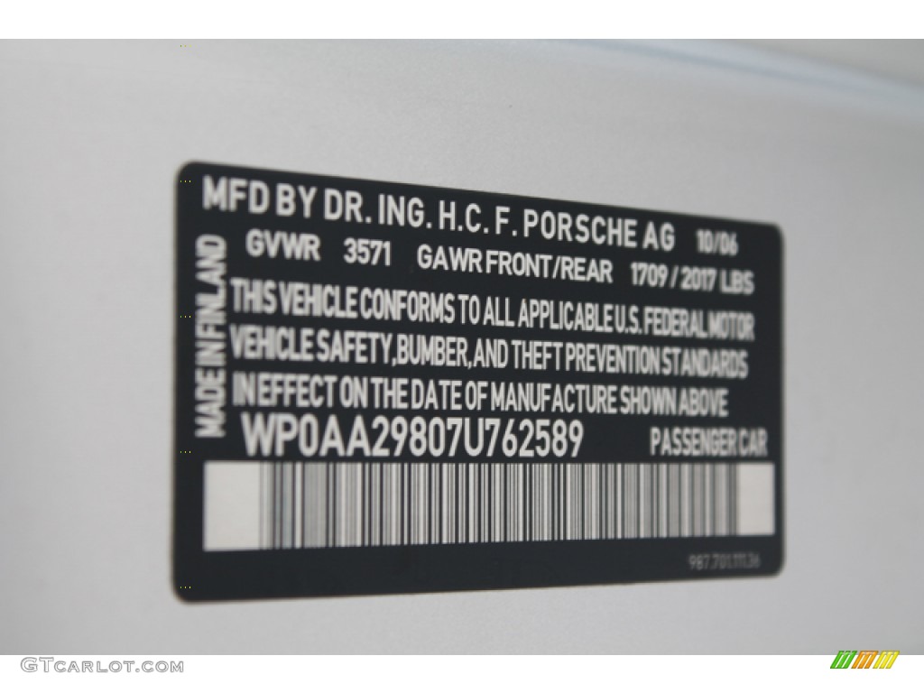 2007 Porsche Cayman Standard Cayman Model Info Tag Photos