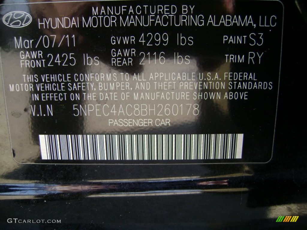 2011 Sonata SE - Midnight Black / Black photo #18