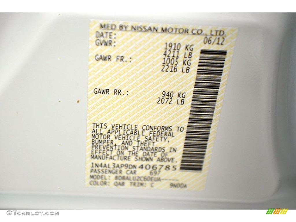 2013 Altima Color Code QAB for Pearl White Photo #69936290