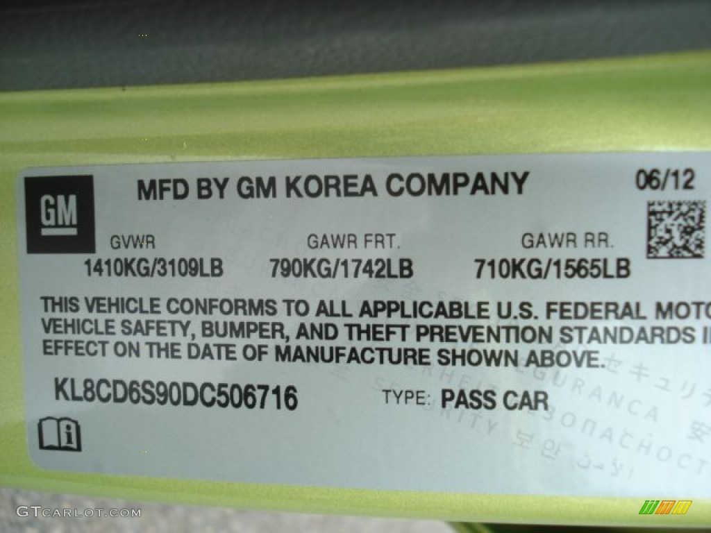 2013 Chevrolet Spark LT Info Tag Photo #69951595