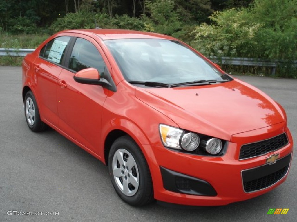 Inferno Orange Metallic 2013 Chevrolet Sonic LS Sedan Exterior Photo #69952295