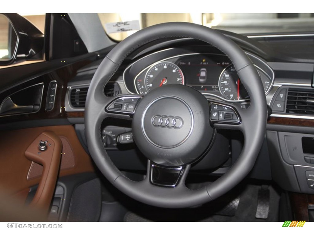 2013 Audi A6 2.0T quattro Sedan Nougat Brown Steering Wheel Photo #69960949