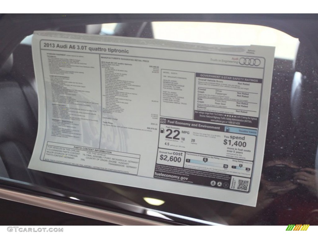 2013 Audi A6 3.0T quattro Sedan Window Sticker Photo #69961294