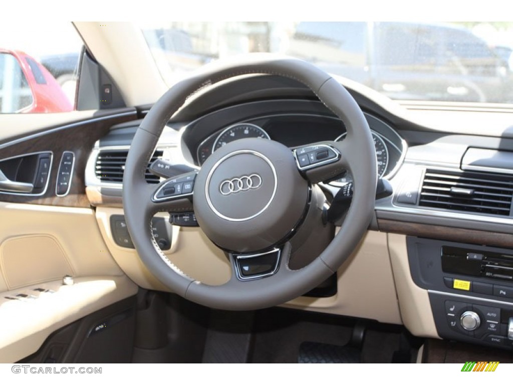 2013 Audi A7 3.0T quattro Prestige Velvet Beige Steering Wheel Photo #69961489