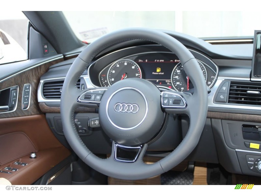 2013 Audi A7 3.0T quattro Premium Plus Nougat Brown Steering Wheel Photo #69961672