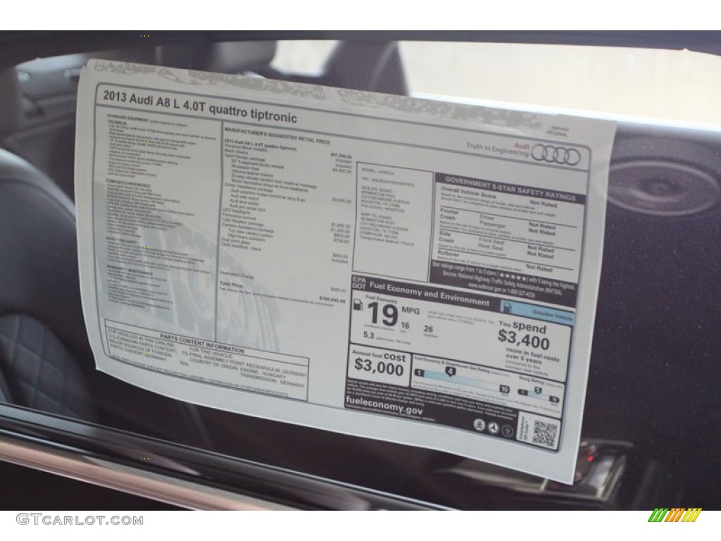2013 Audi A8 L 4.0T quattro Window Sticker Photo #69961984