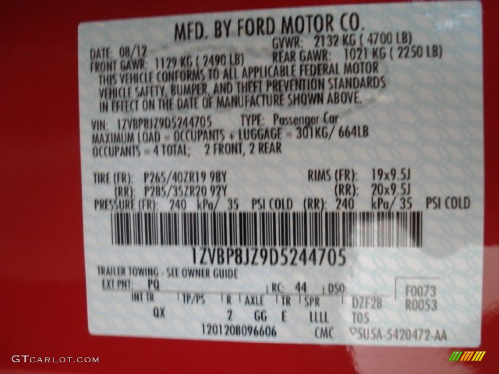 2013 Mustang Color Code PQ for Race Red Photo #69966424