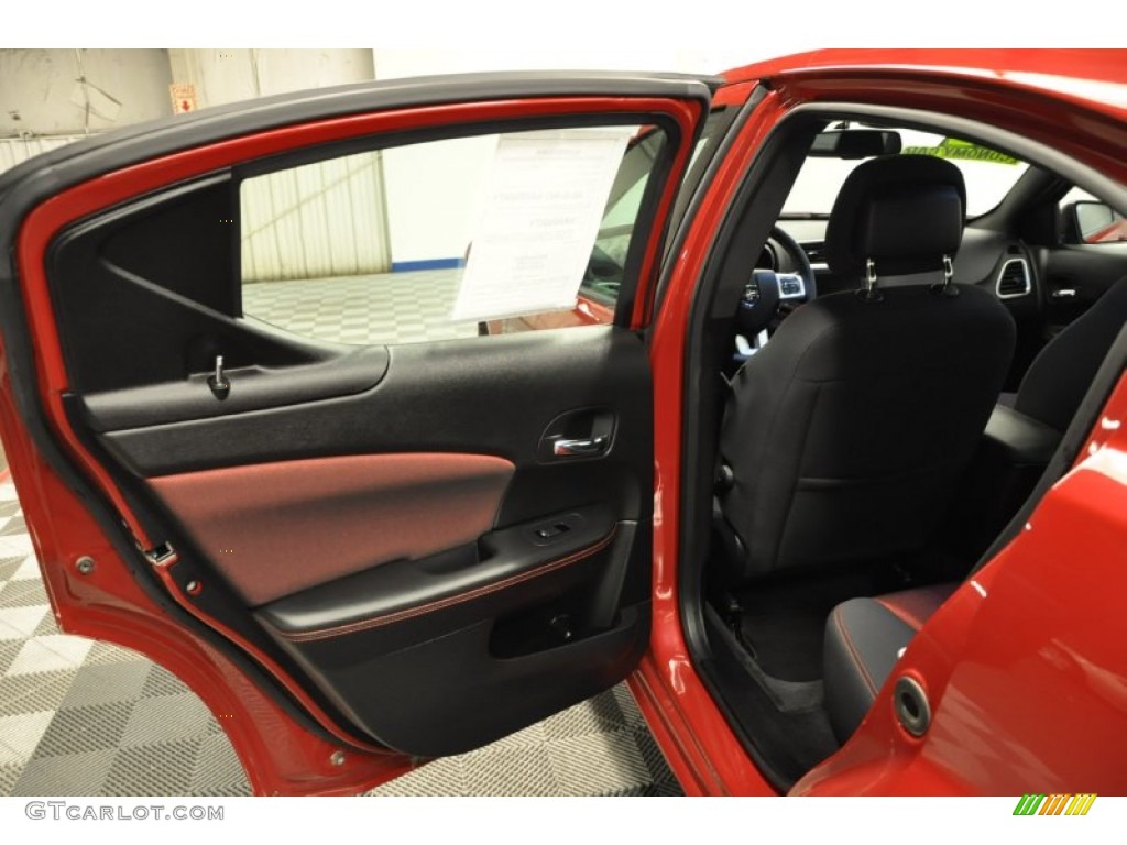 2012 Dodge Avenger SXT Plus Black/Red Door Panel Photo #69969538