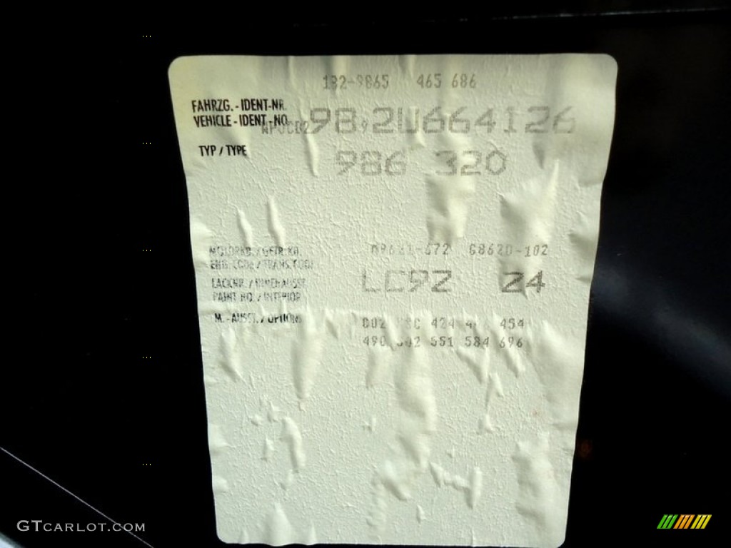 2002 Boxster Color Code LC9Z for Basalt Black Metallic Photo #69988213