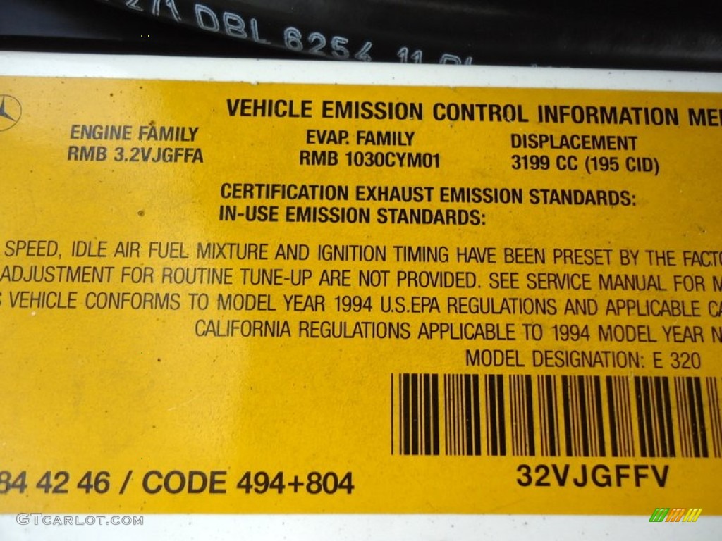 1994 Mercedes-Benz E 320 Convertible Info Tag Photo #69991897