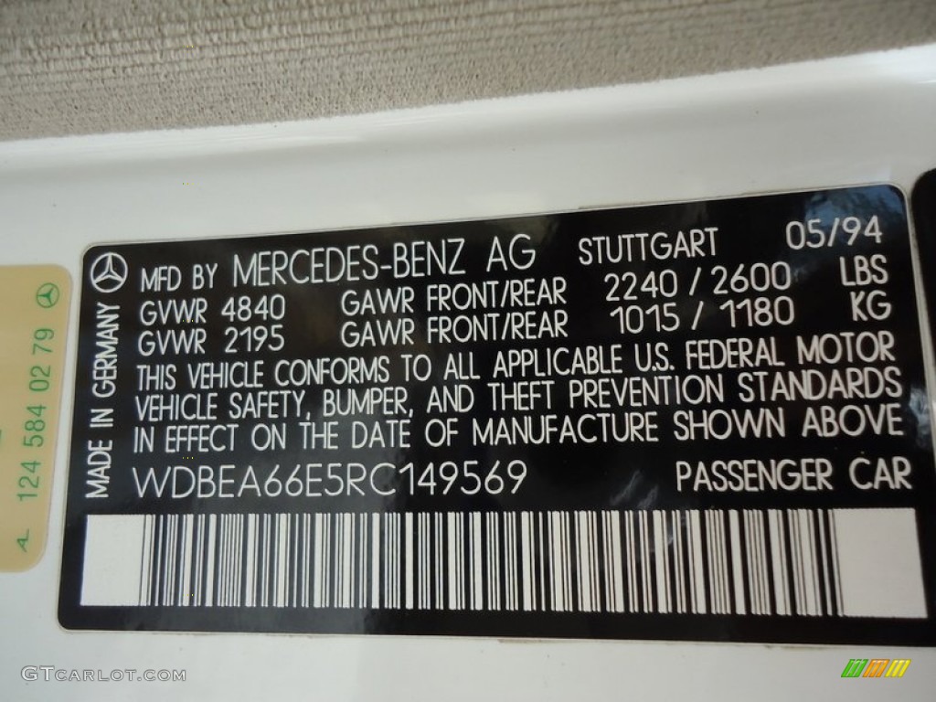 1994 Mercedes-Benz E 320 Convertible Info Tag Photo #69991933
